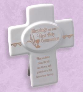 10in X 7.5in PORCELAIN FIRST COMMUNION CROSS TABLETOP OR CAN HANG