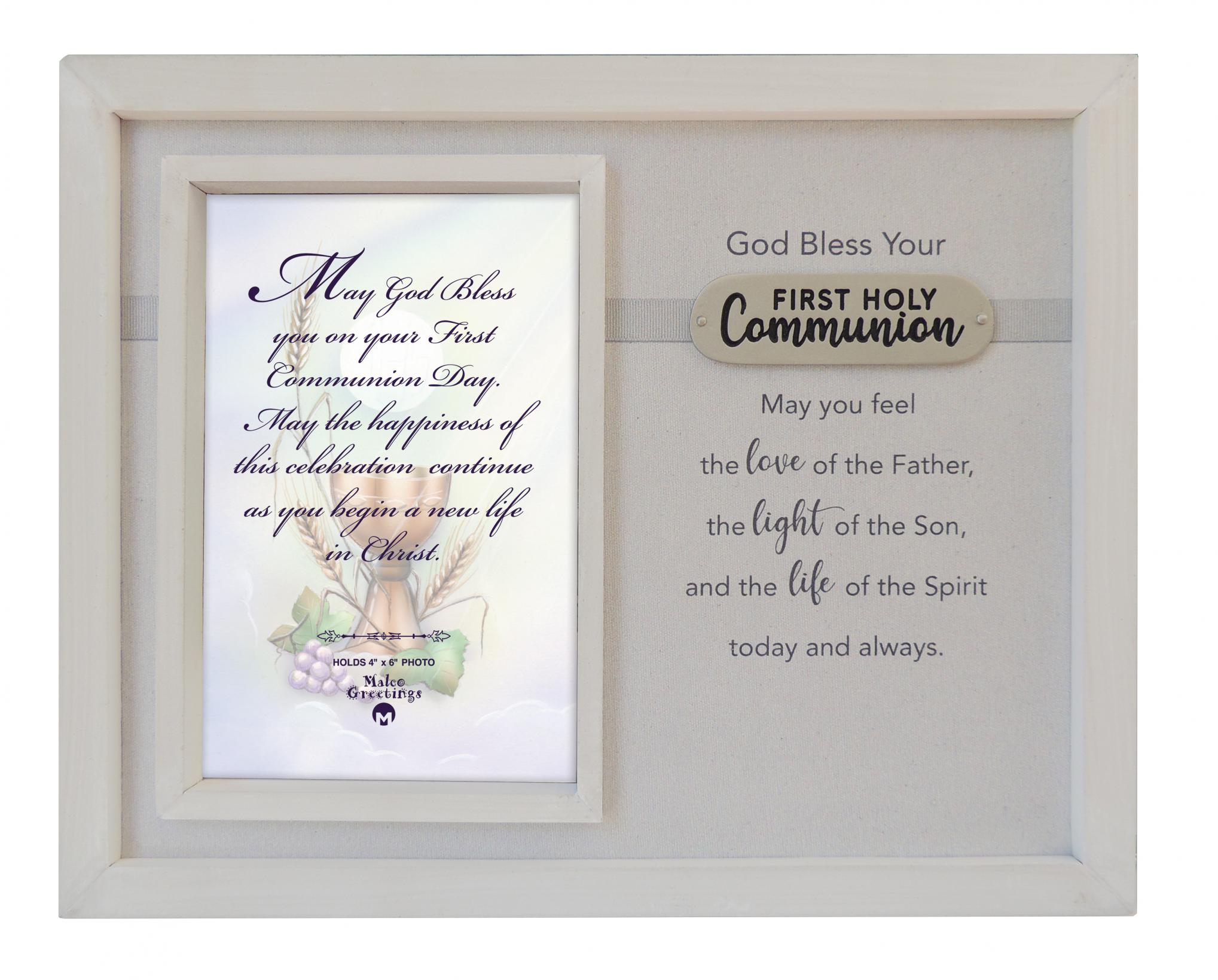 8in x10in Wood First Communion frame w/brass plate can be personalized - hold 4in x6in photo