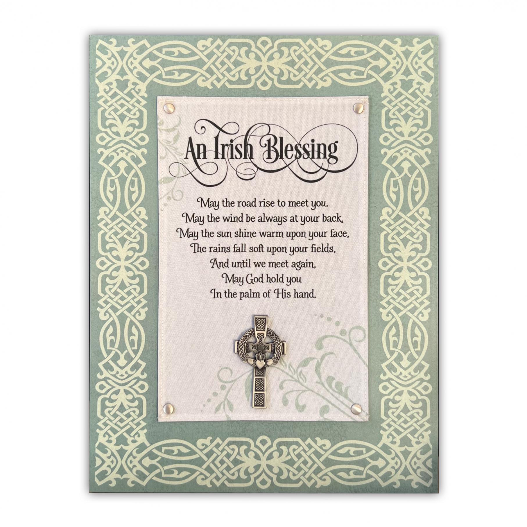 Irish Blessing Wood Plaque featuring Metal Claddagh Cross 12x9 in.