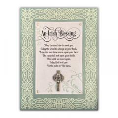 Irish Blessing Wood Plaque featuring Metal Claddagh Cross 12x9 in.