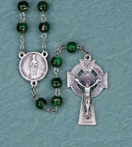 8 mm Irish Emerald/Gold Swirl Rosary