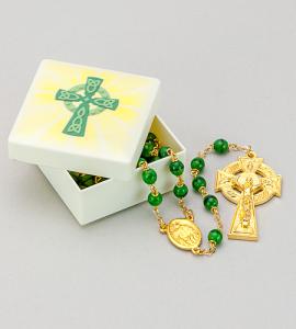 CELTIC CROSS MOLDED BOX WITH ROSARY