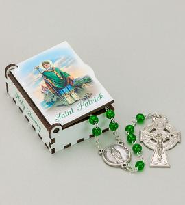 ST. PATRICK WOOD BOX WITH ROSARY