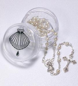 4mm PEARL ROSARY WITH BAPTISMAL ACRYLIC BOX