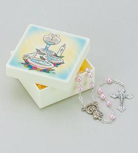 BAPTISM MOLDED BOX WITH PINK ROSARY