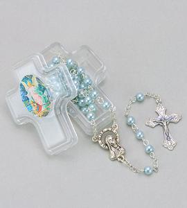 GUARDIAN ANGEL CROSS BOX WITHBLUE ROSARY