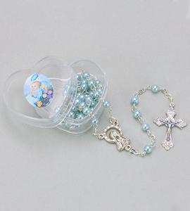 BAPTISMAL HEART BOX WITH BLUE ROSARY