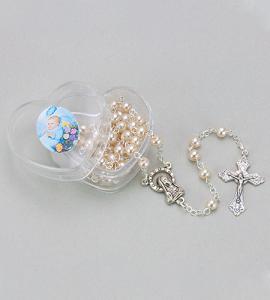 BAPTISMAL HEART BOX WITH PEARL ROSARY