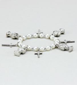 5mm FIRST COMMUNION STRETCH BRACELET with CHALICE & CROSSES