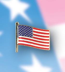GOD BLESS AMERICA BRASS ENAMELED AMERICAN FLAG