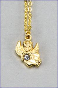 GOLD TONE ANGEL W/CRYSTAL PENDANT ON 18in CHAIN