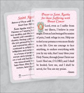 ST AGATHA/BREAST CANCER LAMINATED HEALING PRAYER CARD