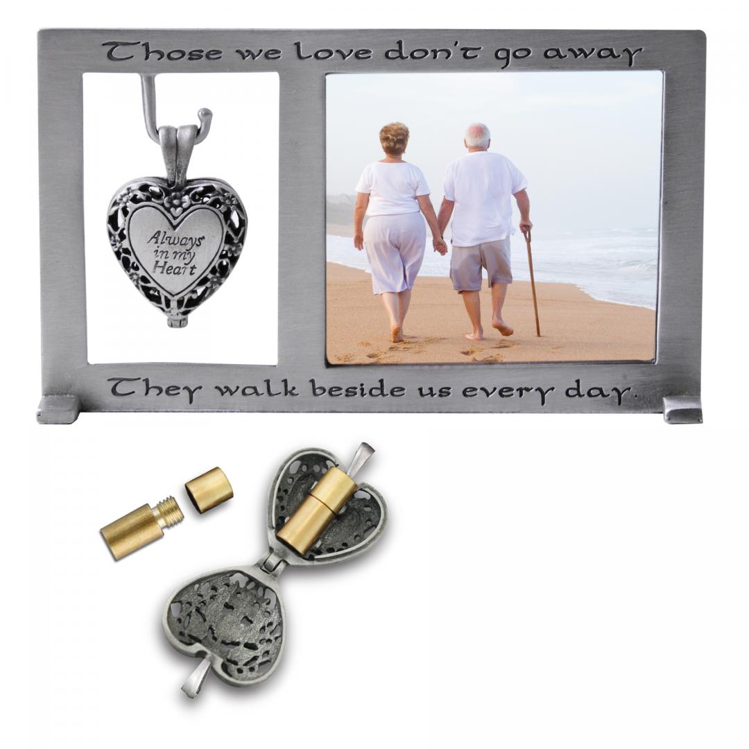 THOSE WE LOVE HEART LOCKET FRAME. CAST METAL WITH SILVER ENAMEL FINISH. HOLDS 2.25X2.5 PHOTO