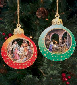 2 Assorted 3.5in Wood Nativity Ball Ornament