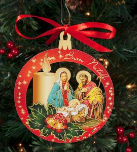 4.5in Wood Holy Family Round Ornament