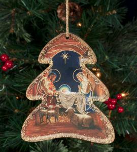 4.5in Wood Holy Family Tree Ornament