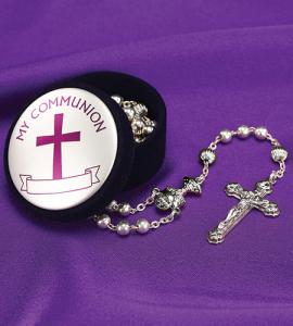 5 mm Silver First Communion Rosary with My Communion Box