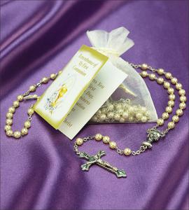 5 mm First Communion Pearl Rosary In Mesh Bag