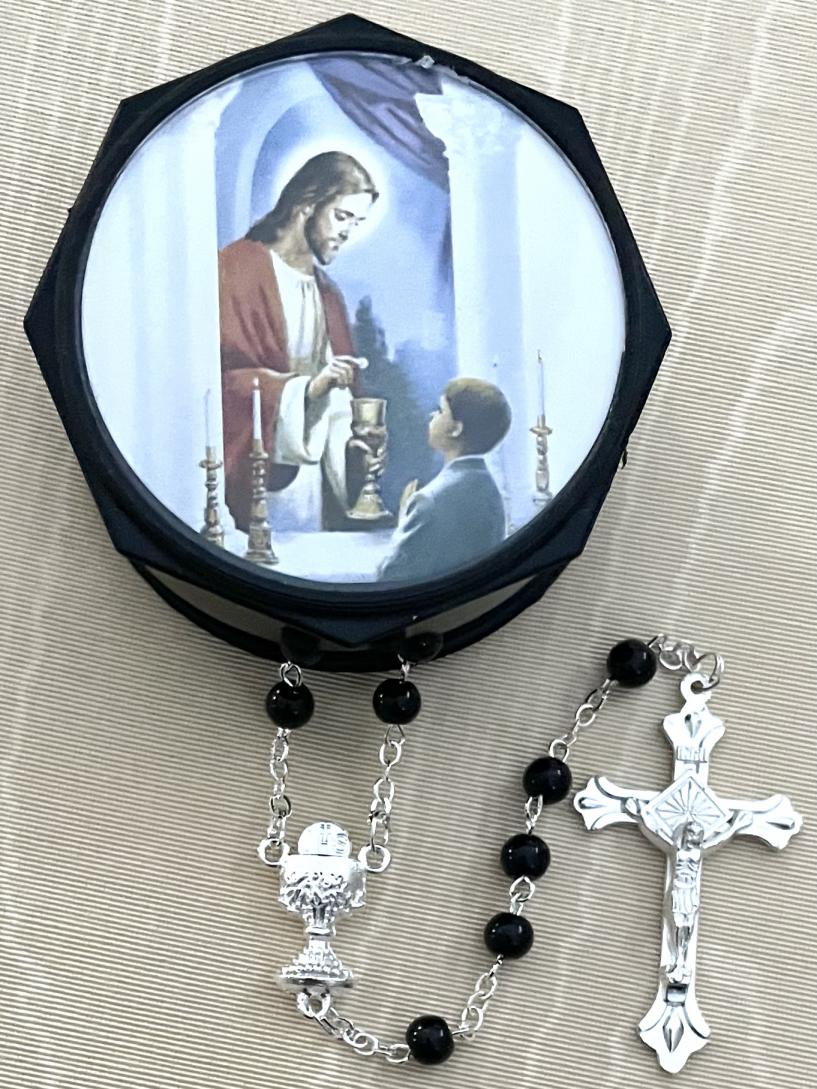 Traditions Boy Box with 5 mm Black Glass Rosary Traditions Boy Box with 5 mm Black Glass Rosary