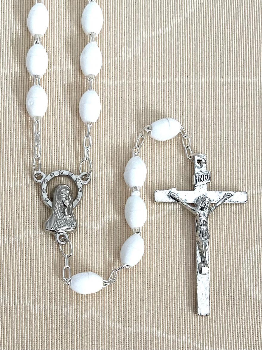 5x7mm OVAL WHITE SOLDERED LINK ROSARY