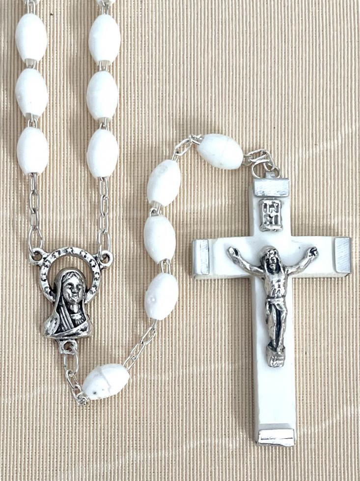 5x7mm WHITE OVAL ROSARY SOLDERED LINK 18in LENGTH