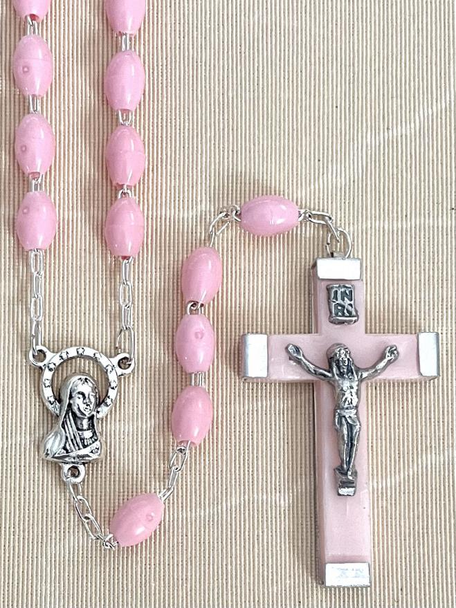 5x7mm PINK OVAL ROSARY SOLDERED LINK 18in LENGTH