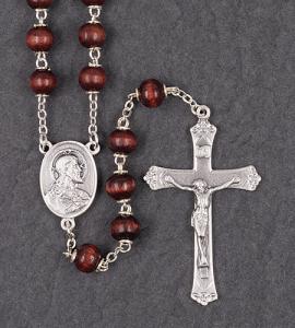 7 mm Maroon Wood Loc-Link Rosary with Romagna Center And Crucifix