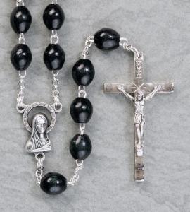 8X6mm Black Oval Wood Rosary 20in Length