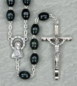 9X7mm Black Oval Wood Rosary 23in Length