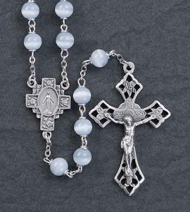 6 mm Round Blue Cats Eye Romagna Center & Crucifix Rosary