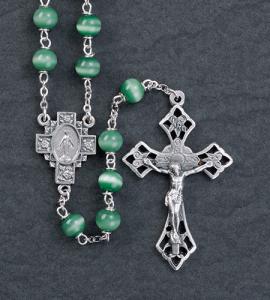 6 mm Round Green Cats Eye Romagna Center And Crucifix Rosary