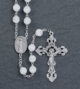 8 mm Round White Cats Eye Romagna Center & Crucifix Rosary