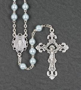 7 mm Round Light Blue Pearl Romagna Center & Crucifix Rosary