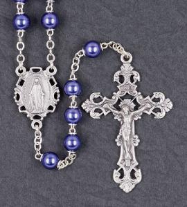 7 mm Round Purple Pearl Romagna Center & Crucifix Rosary