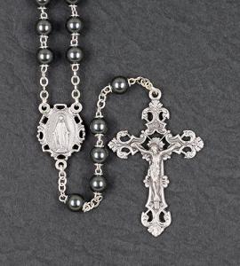7 mm Round Hematite Romagna Center & Crucifix Rosary