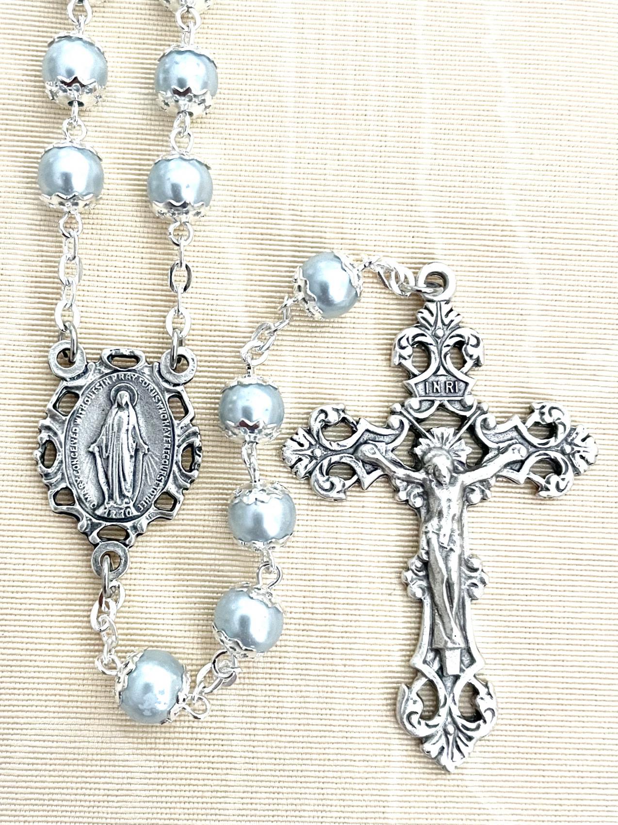 7 mm Blue Pearl Double Capped Romagna Rosary