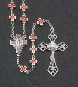 Ruby Metal Cross Bead Rosary