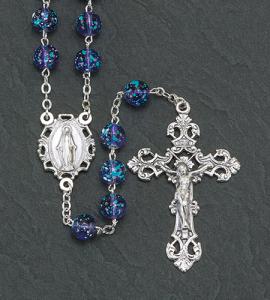 8 mm Blue Glass Floral Bead Rosary