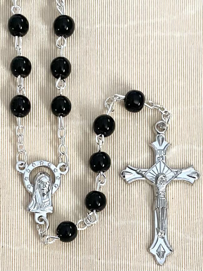 6mm BLACK GLASS ROSARY