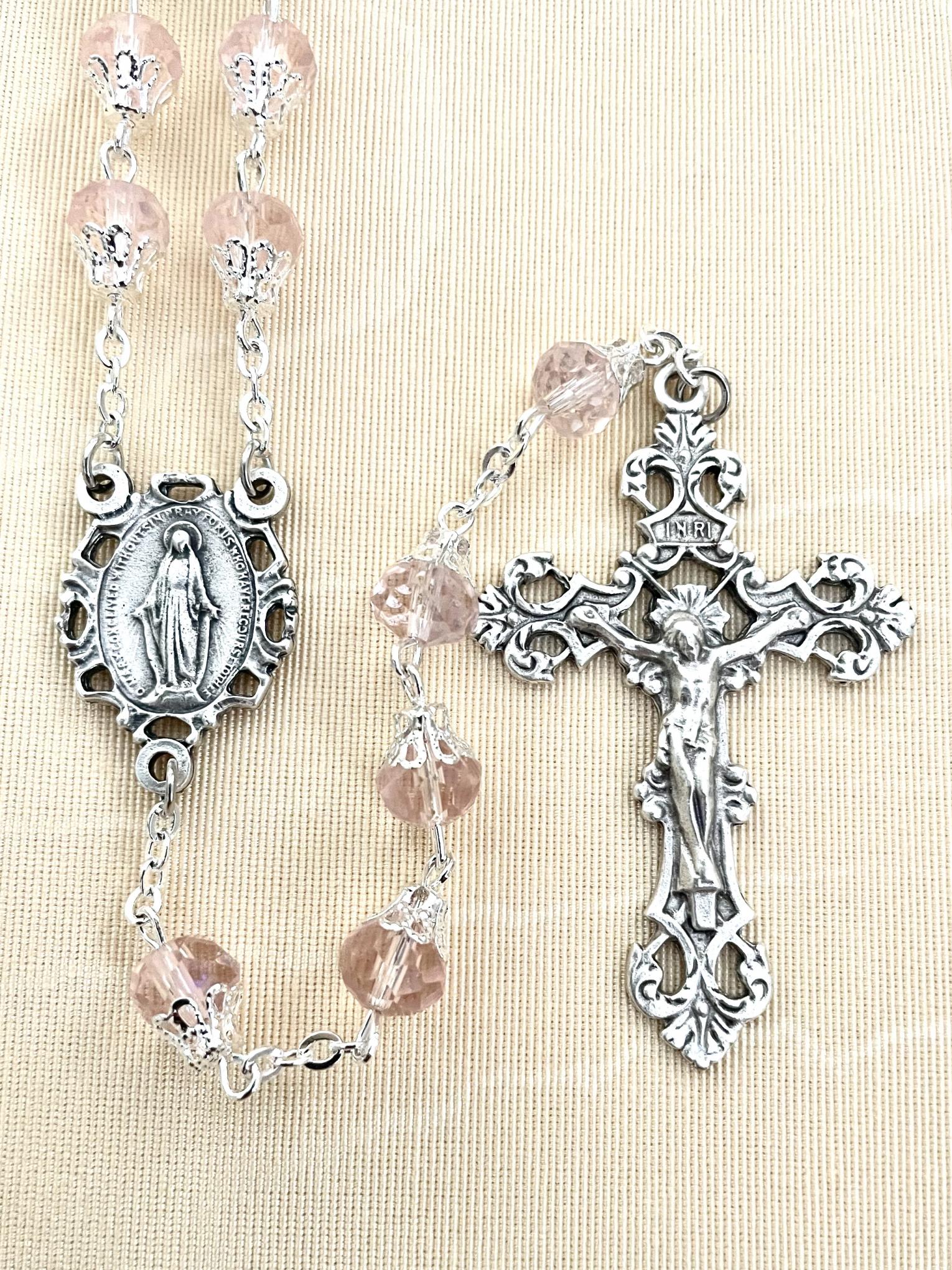 8x6 ROSE TIN CUT SILVER CAPPED ROMAGNA ROSARY BOXED