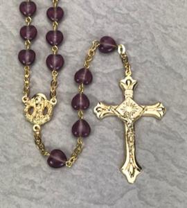 8X8mm AMETHYST HEART SHAPED ROSARY ON GOLD