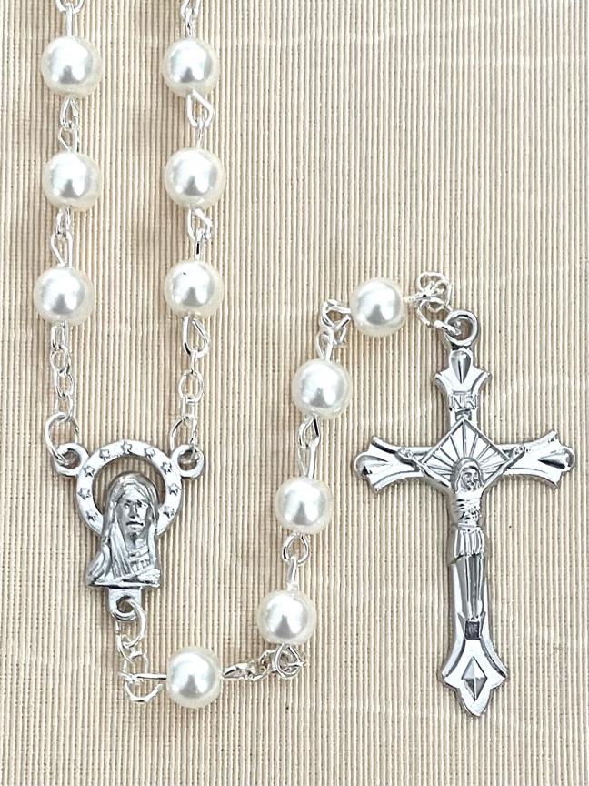 6 mm Pearl Glass Rosary