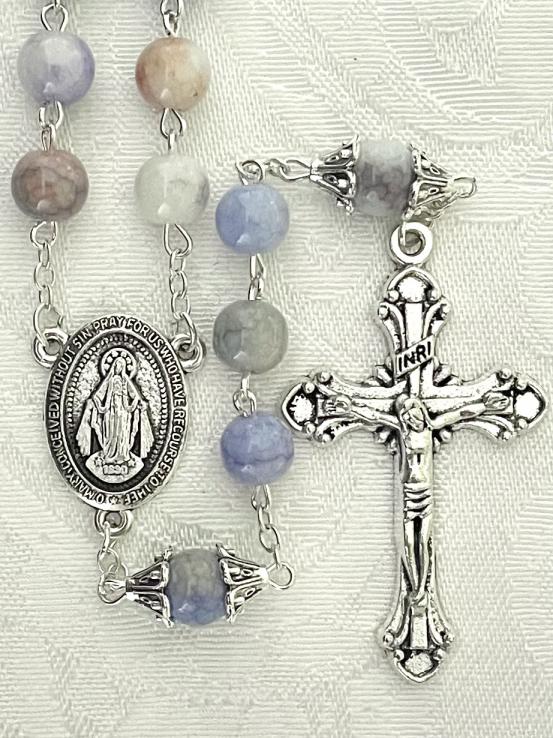 8mm MARBLE/STONE ROSARY WITH DOUBLE CAPPED O.F. BEADS. GIFT BOXED 8mm MARBLE/STONE ROSARY WITH DOUBLE CAPPED O.F. BEADS. GIFT BOXED