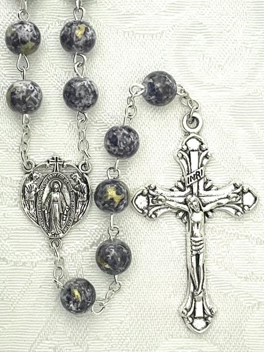 8mm DARK BLUE MARBLE ROSARY. GIFT BOXED 8mm DARK BLUE MARBLE ROSARY. GIFT BOXED