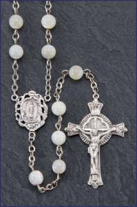 6mm ROUND MOTHER OF PEARL GEMSTONE ALL STERLING SILVER ROSARY