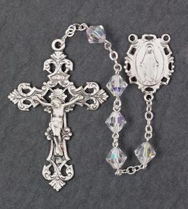 8mm RONDELLE SWAROVSKI CRYSTAL AB ALL STERLING SILVER ROSARY