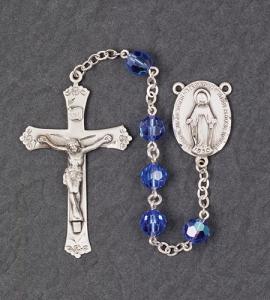 7mm ROUND SAPPHIRE AB SWAROVSKI ALL STERLING EXCELSIOR ROSARY