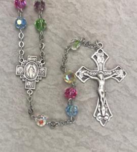 7mm ROUND MULTI AB SWAROVSKI ALL STERLING EXCELSIOR ROSARY