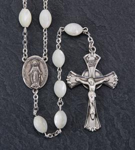 8x11mm OVAL MOTHER OF PEARL ALL STERLING EXCELSIOR ROSARY