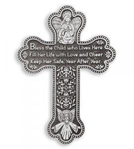 5.5in Pewter Baby Girl Wall Cross